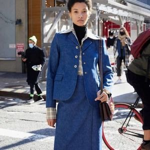 Tory Burch Raw Denim Blazer